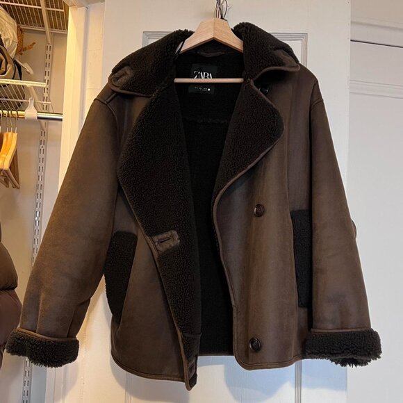 Zara Relaxed Double Faced Faux Shearling Jacket XS - Picture 6 of 10